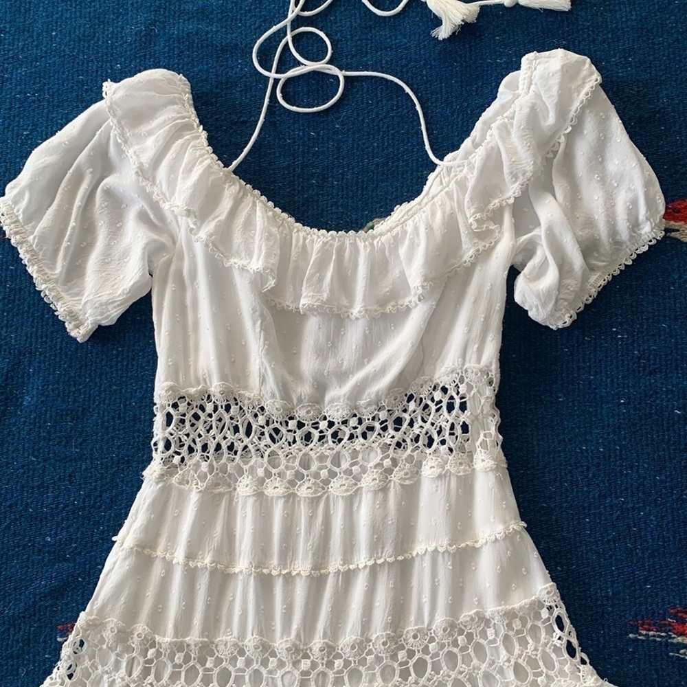 Free People Cruel Intentions white boho crochet lace mini dress, size 12 - Picture 6 of 16